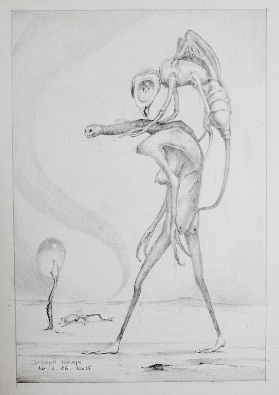 Joseph Bruyn (1950-2015) - surrealistische tekening kopen? Bied vanaf 40!