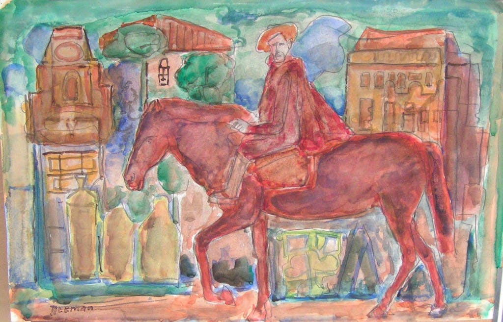 Hubert Bekman (Don Quichot te paard ) Schildersverf tekening kopen? Bied vanaf 70!