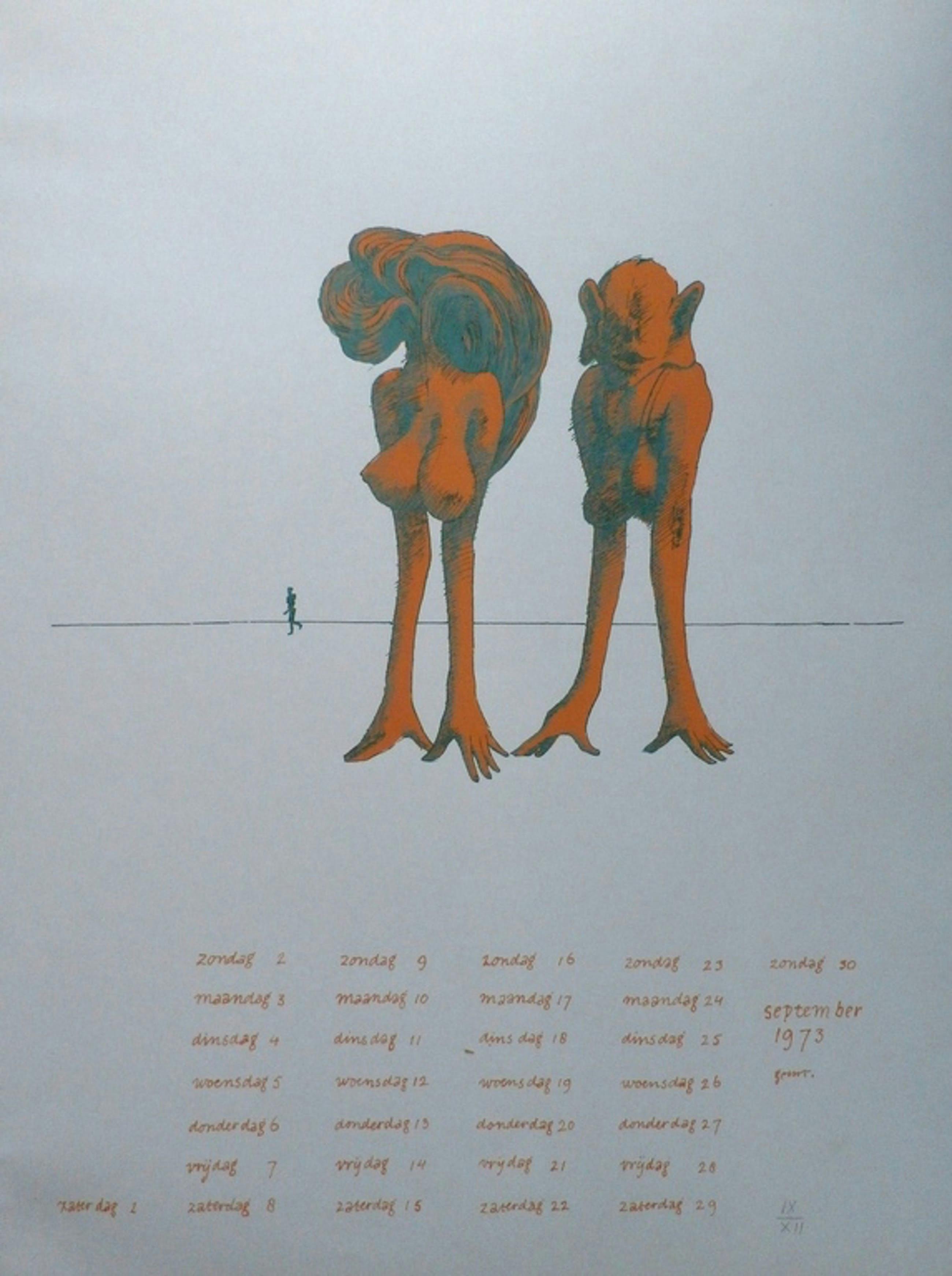 Geurt van Dijk - surrealistische figuren - 1972 - Gelderse kunstkalender 1973 kopen? Bied vanaf 10!