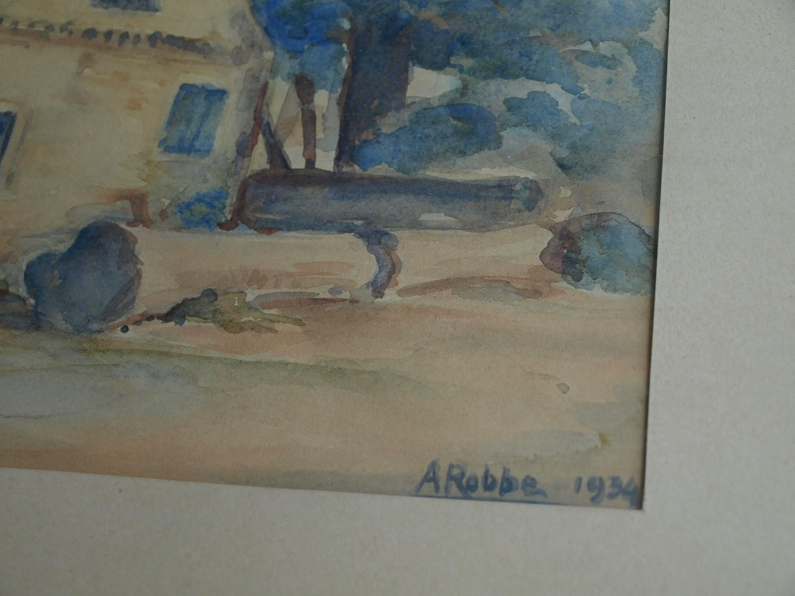 Bert Robbe - Ingelijste aquarel , Oud Commandeurshuisje Ameland – 1934 kopen? Bied vanaf 50!