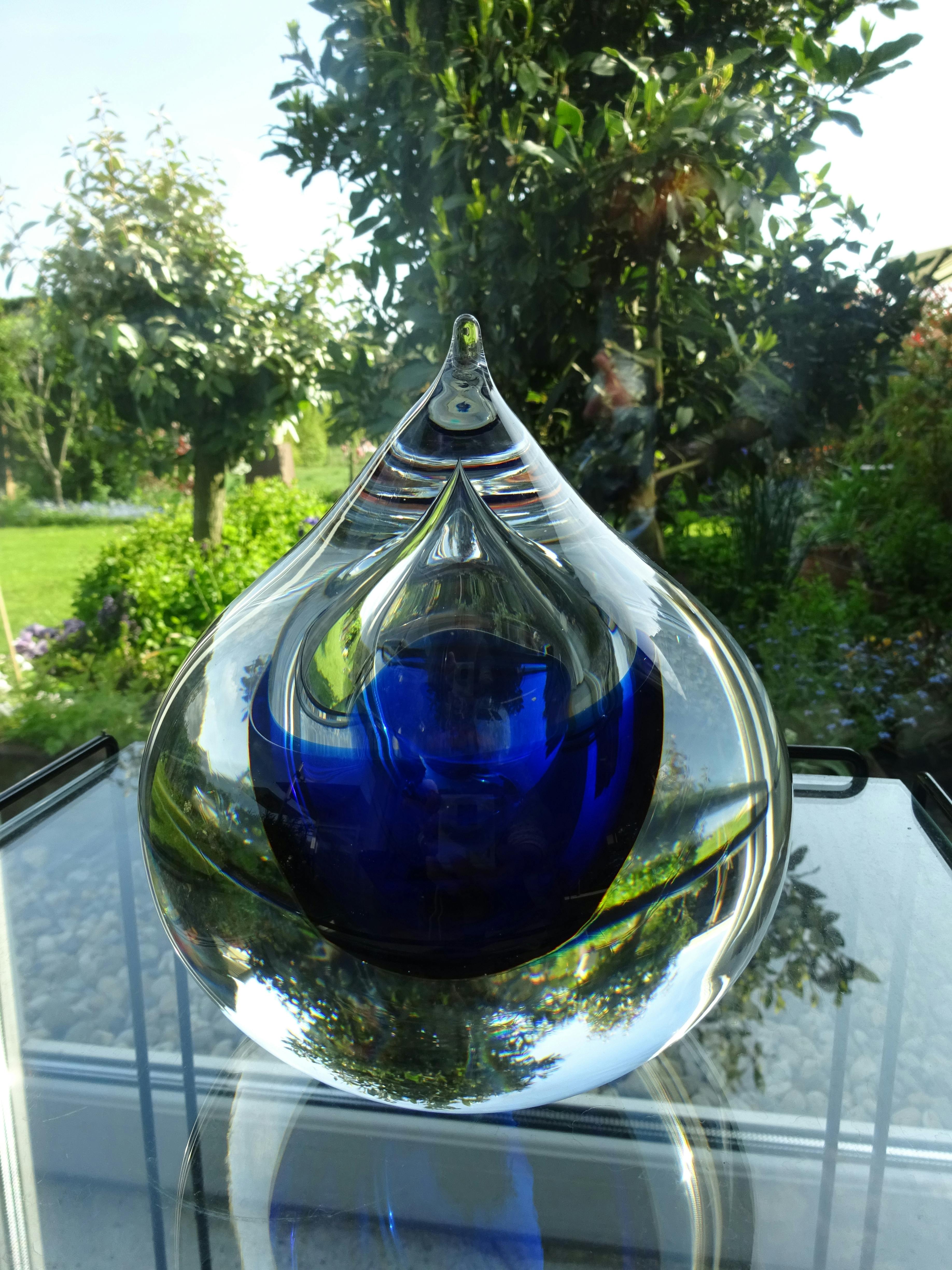 Siem van der Marel - Imposant kunst glasobject druppelvorm - koningsblauw- zeldzaam kopen? Bied vanaf 175!